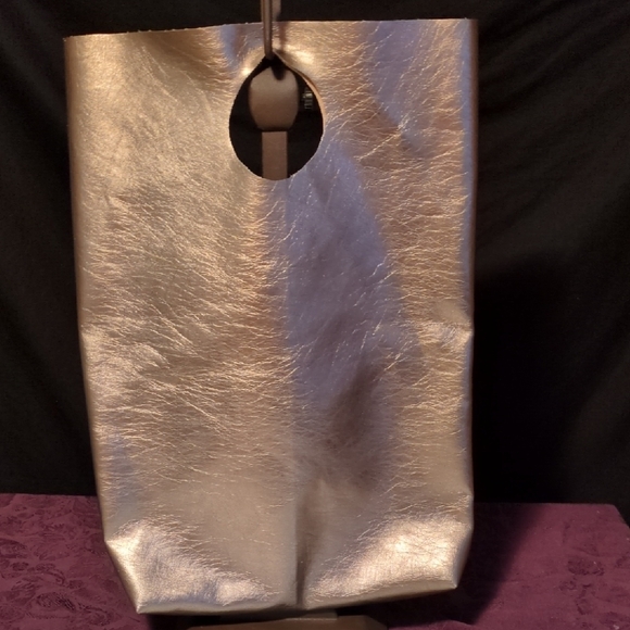 Hand Crafted Handbags - Handmade Faux Leather Silver Bronze Slouchy Tote Fold Over Clutch Bag